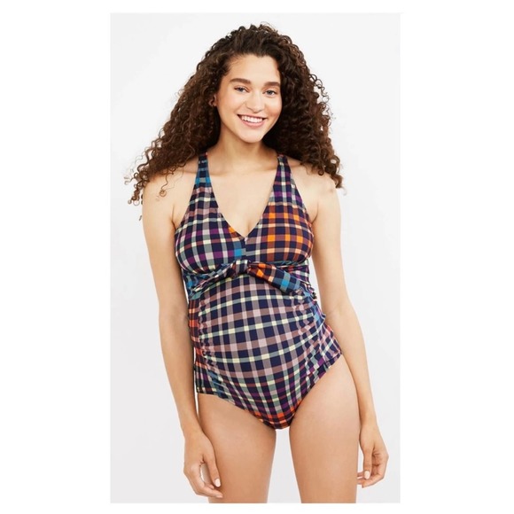 Motherhood Maternity Other - Motherhood Plaid Bow Detail One Piece UPF 50+ SM